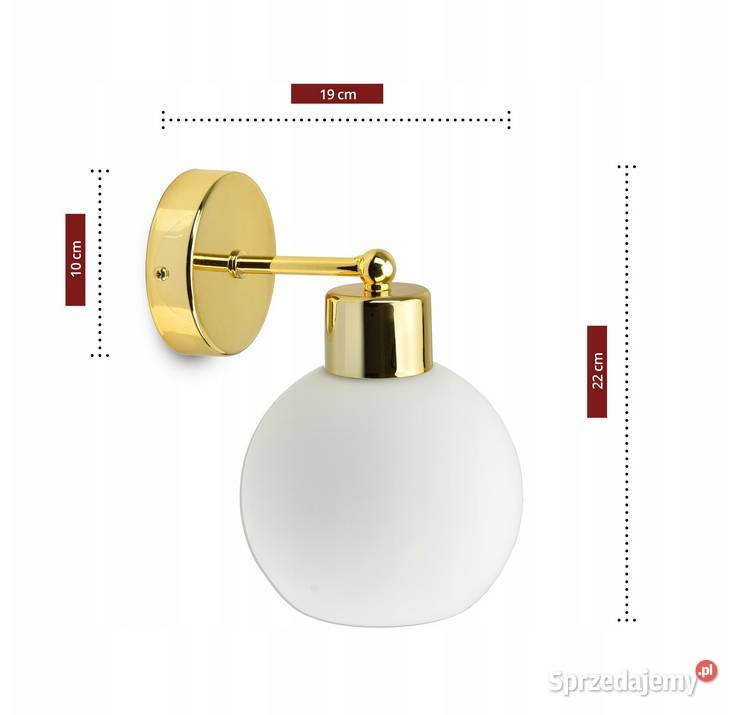 Lampa Ścienna Kinkiet Złoty Szklana Kula Biały