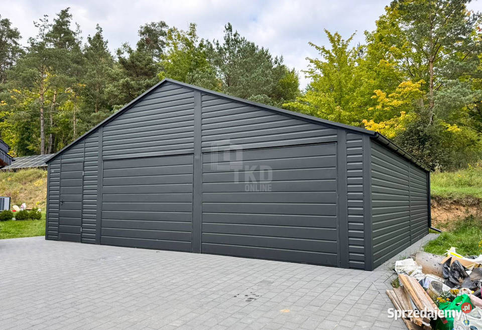 Garaz blaszany 8x6m 2 x brama uchylna drzwi 48m2 Sprzedaż