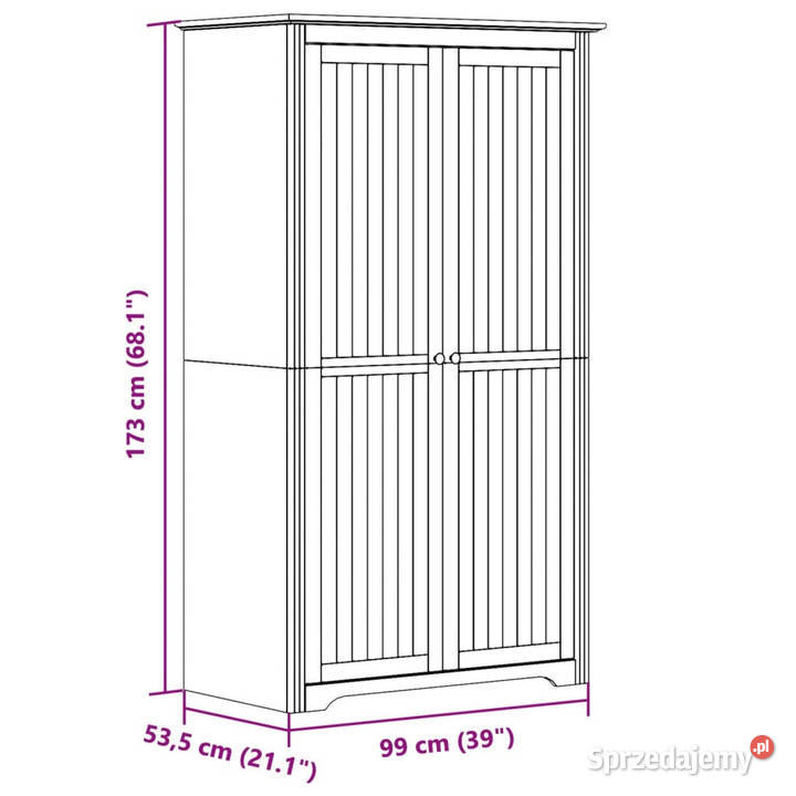 Szafa BODO biała 99x535x173 lite drewno sosnowe