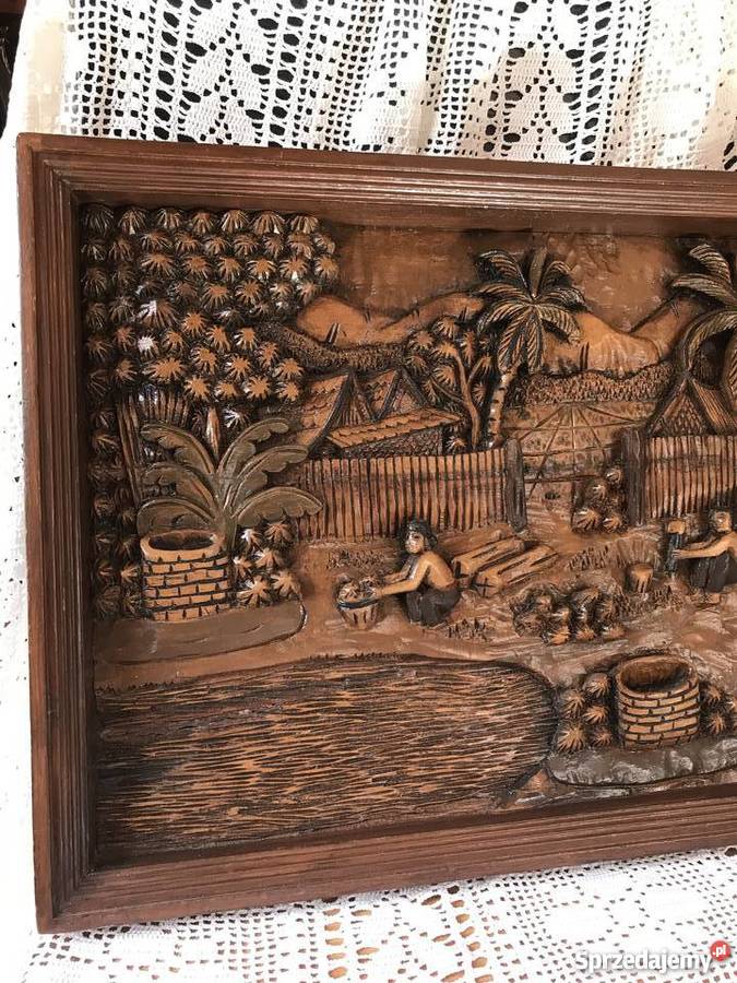 Płaskorzeźba 107 drewniany obraz relief ręcznie Kłodzko