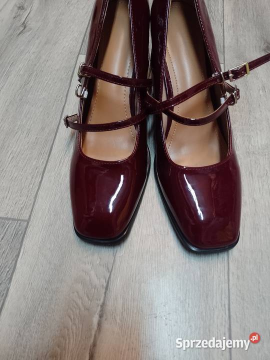 4142 Bordowe Burgundowe czółenka wieczorowe z