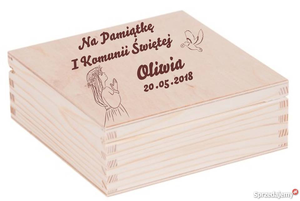 DREWNIANE PUDEŁKO BIŻUTERIA CHRZEST KOMUNIA odcienie brązowego śląskie Skoczów