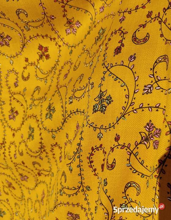 Szal orientalny żółty indyjski haftowany haft Szczecin