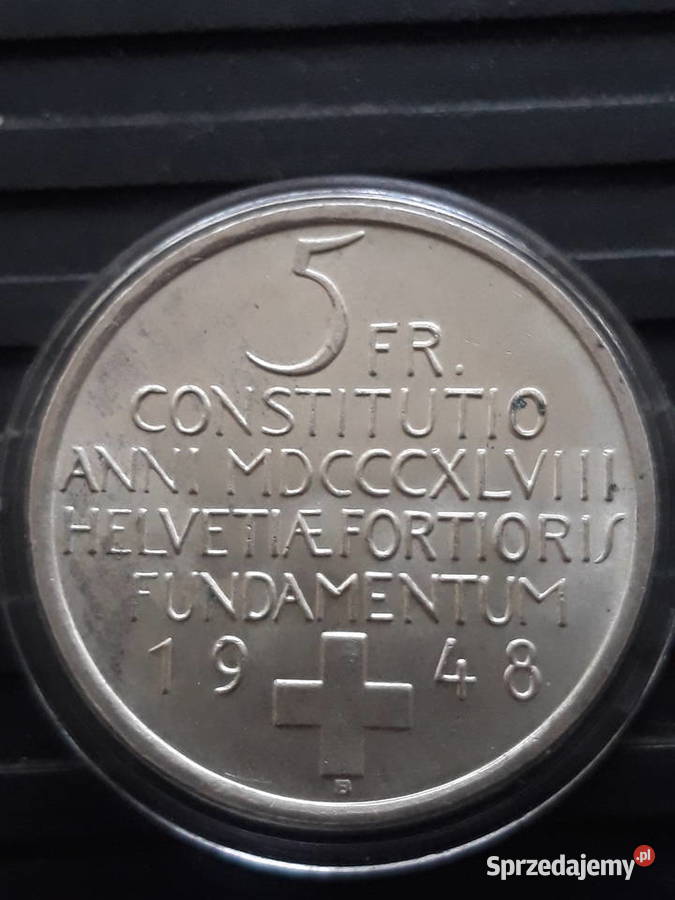 5 Franków Szwajcaria 1948 r Rocznica Konin