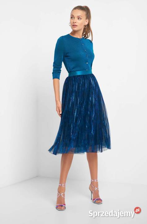 NOWY krótki kardigan bolerko morski metaliczna Rozmiar 34(XS) Swetry i golfy Warszawa sprzedam