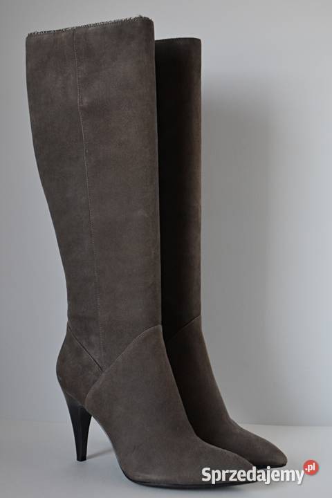 SZARY PRZYJEMNY ZAMSZ kozaki na wygodnej szpilce