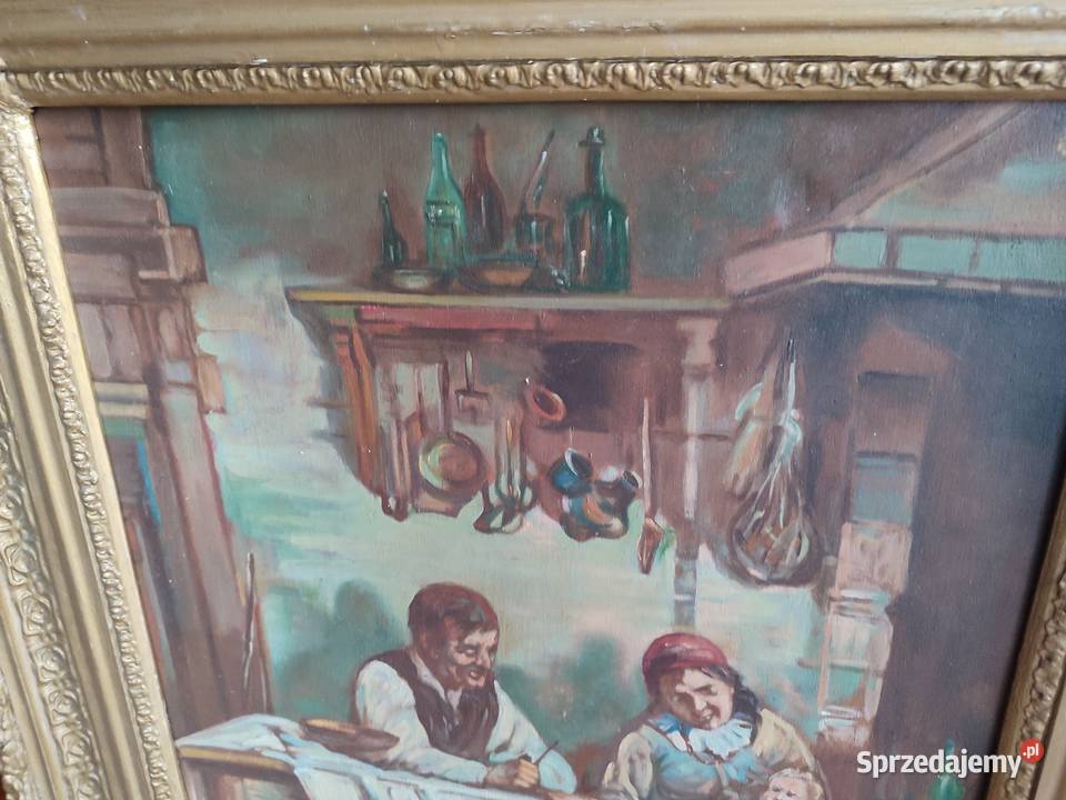 Obraz olejny scena rodzajowa sygnowana Mrozowicz Łódź