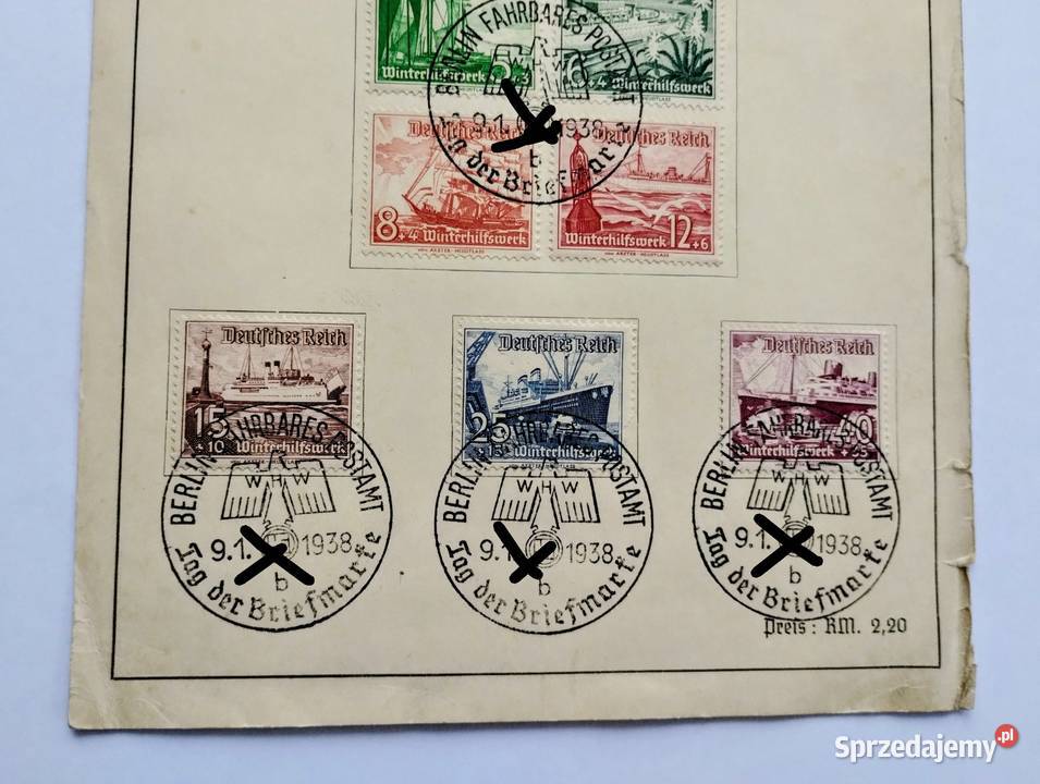 Znaczki III Rzesza WHW Kriegsmarine 1938 Cieszyn