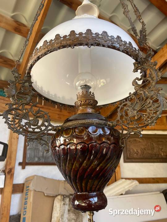 Przepiekny żyrandol lampa naftowa porcelanowy Bystrzyca Kłodzka