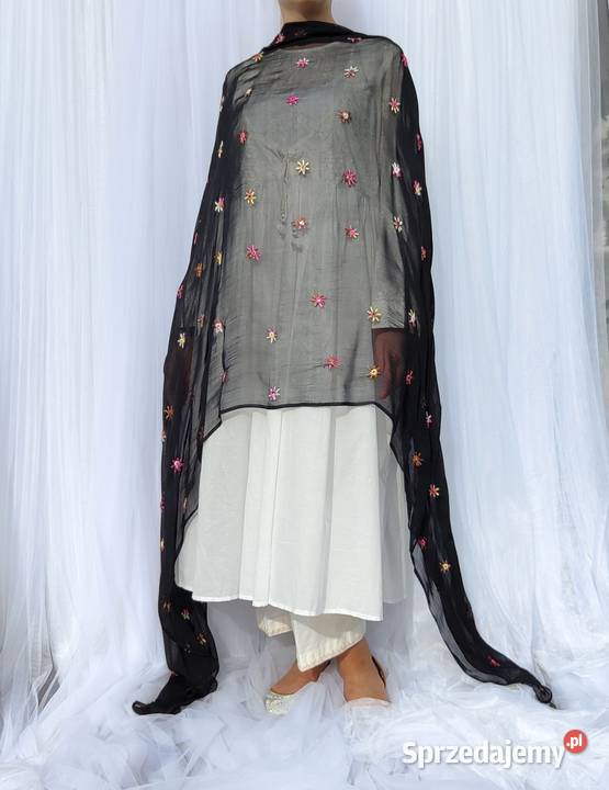 Duża chusta szal dupatta haft floral szyfon zachodniopomorskie Szczecin