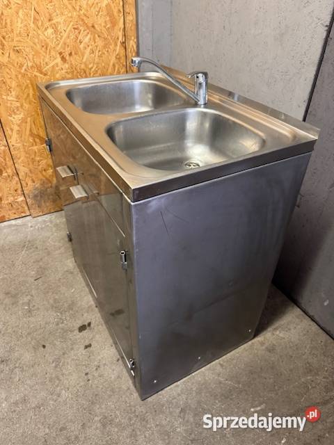 Zlew gastronomiczny dwukomorowy z szafką stal
