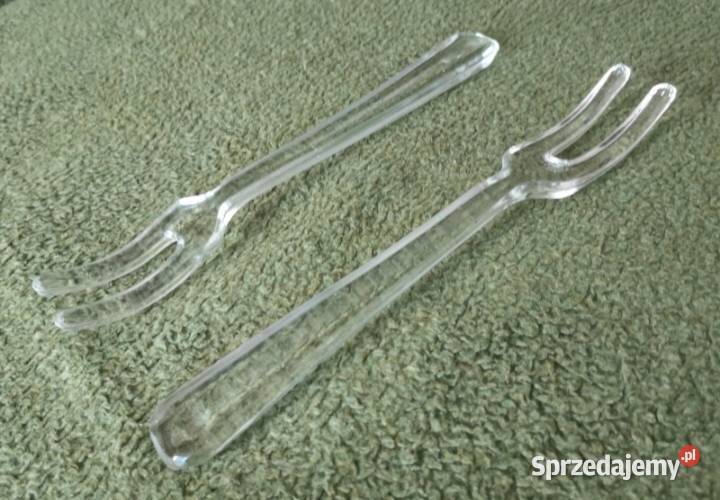 Dwa duże szklane widelce do sałaty 215 PRL Katowice