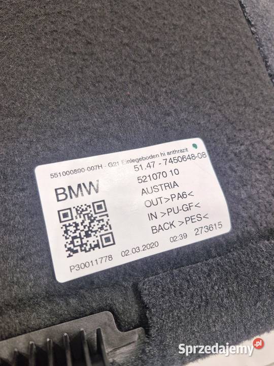 BMW G21 WYKŁADZINA PODŁOGI BAGAZNIKA 7450648 Dywaniki