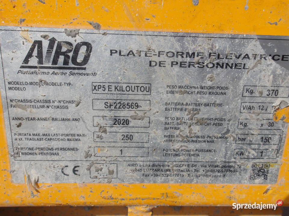 Podnośnik nożycowy przepychany 5m AIRO XP5 E nie Pleszew