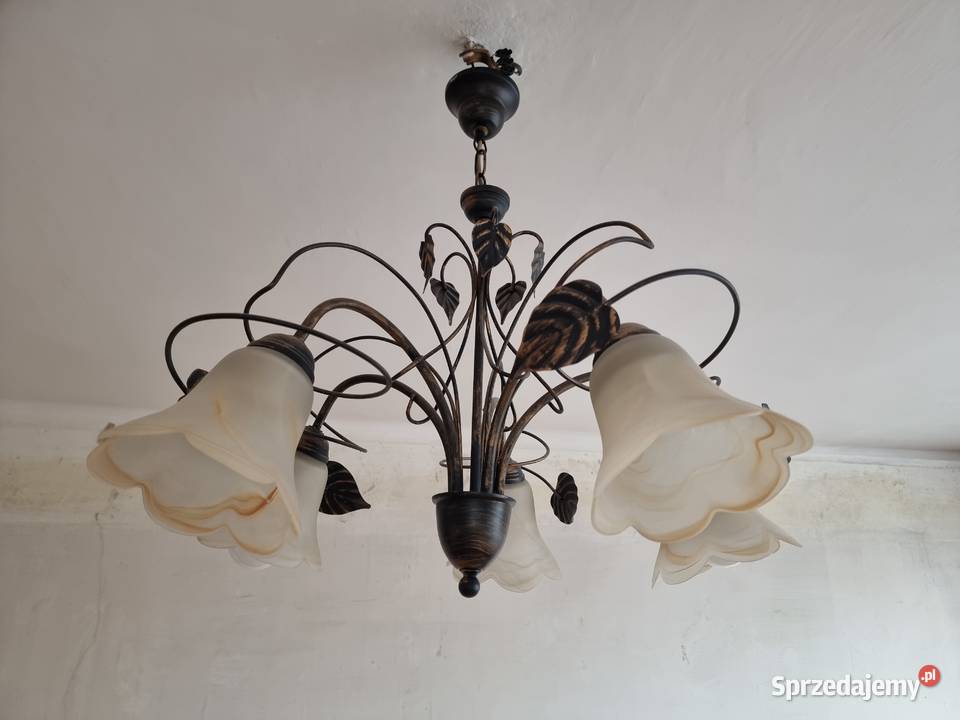 Lampa żyrandol szklany porcelana PRL