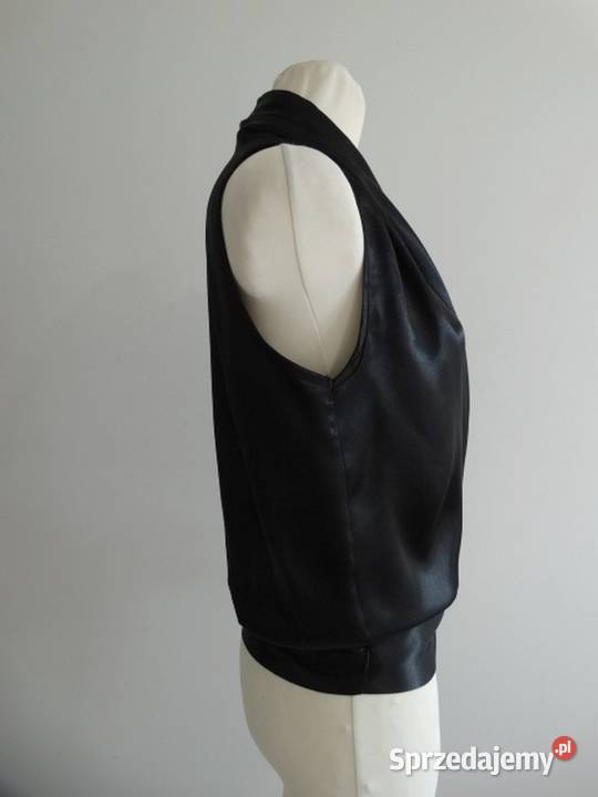 Bluzka HM Czarna Imprezowa Satynowa Kopertowa Łomża