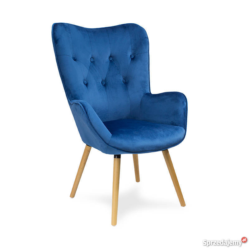 Elegancki fotel pikowany niebieski - darmowa dostawa