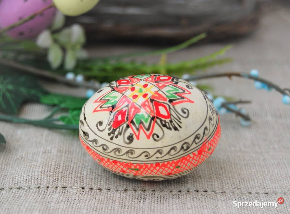 Stara pisanka drewniana malowana Ukraina 58 Lublin