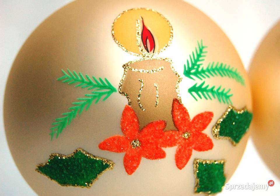 Bombki szklane ręcznie malowane złote perłowe 10 wielokolorowy Boże Narodzenie lubelskie Lublin