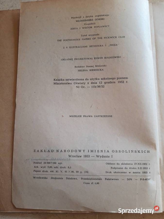 Klub Pickwicka Karol Dickens Zbigniew Żabicki Bielsko-Biała sprzedam