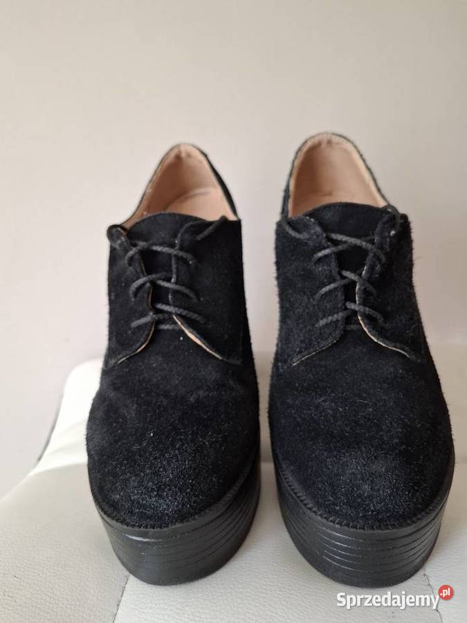 Czarne botki 40 oxfordy na platformie wysoki Kraków