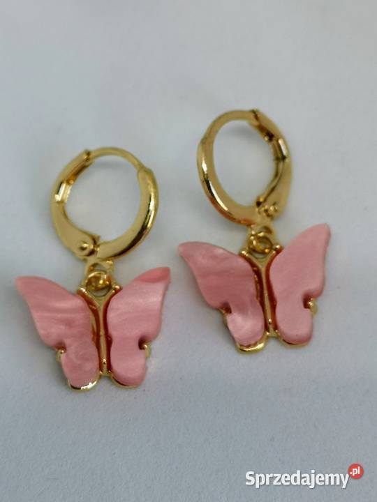 Delikatne kolczyki motylki różowe Kolczyki Kołobrzeg
