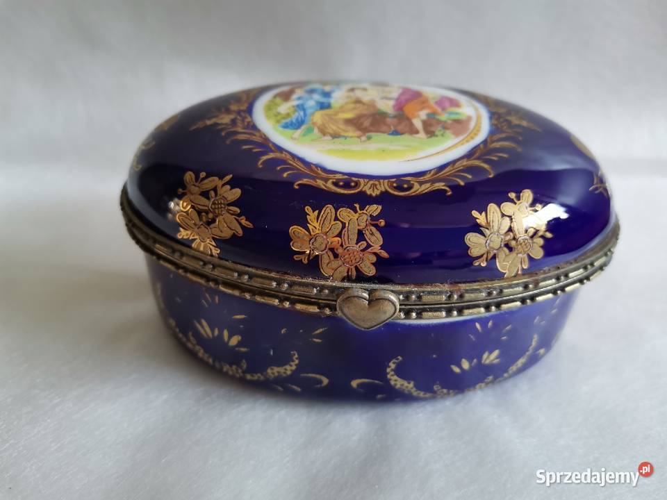 Stara szkatułka puzderko porcelana kobaltowa 3 śląskie Katowice