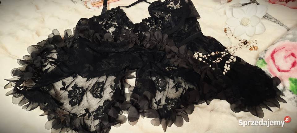 seksowna koszulka czarna transparentna w kwiatki Inna marka Warszawa