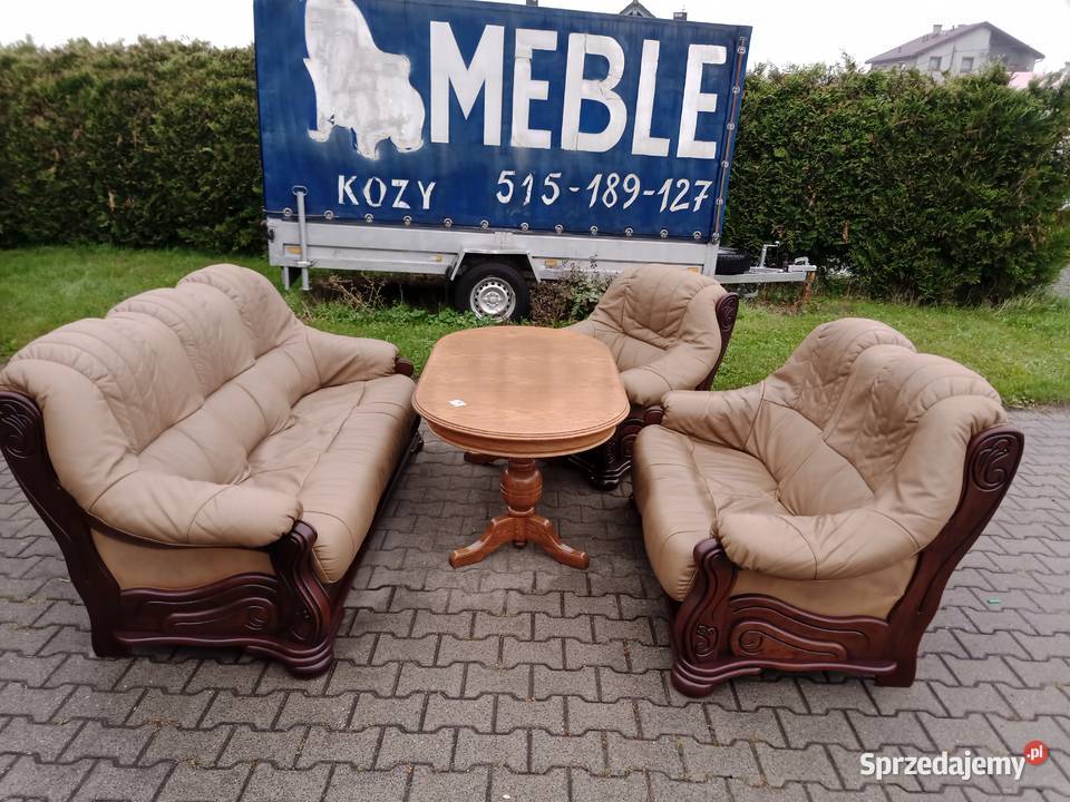 Komplet Wypoczynkowy BROWN 321 i Ława Dąb skóra śląskie Kozy