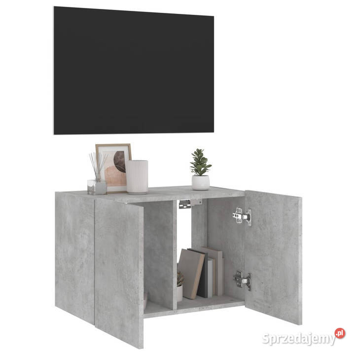 Ścienna szafka TV z LED szarość betonu 60x35x41 mazowieckie Warszawa