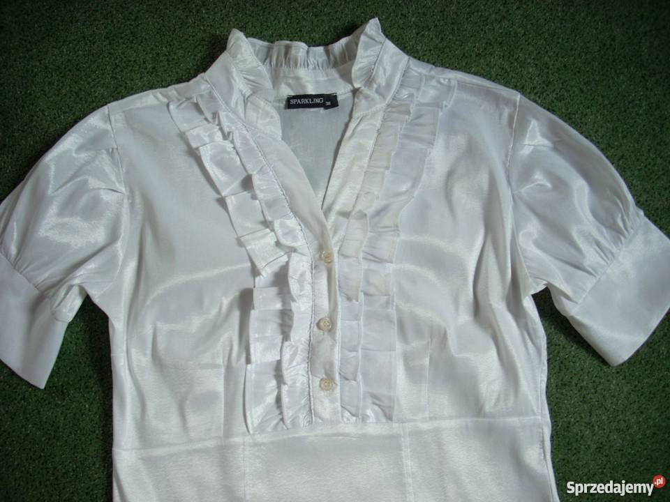 Biała Elegancka Koszula falbanki 36 38 Idealna Rozmiar 38(M) małopolskie Nowy Sącz sprzedam