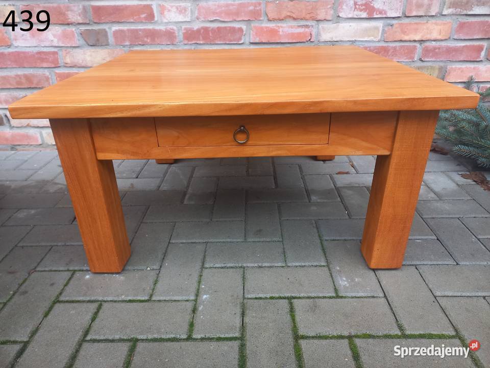 Stolik kawowy z szufladą drewniany kwadratowy 80cm Gawroniec
