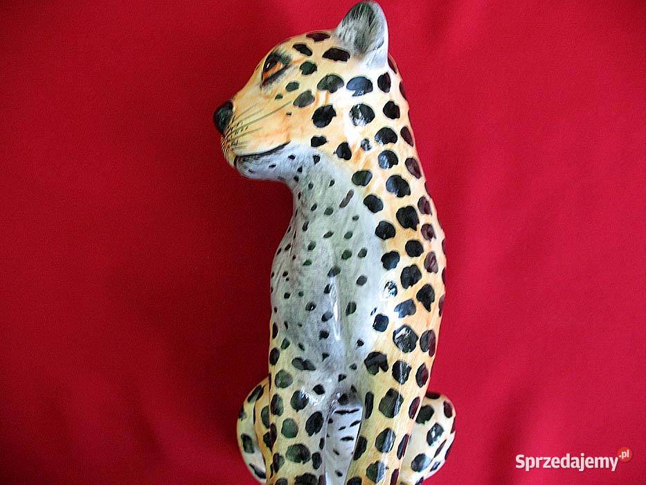 Leopard Piękna pantera stara figurka porcelana Siedlce