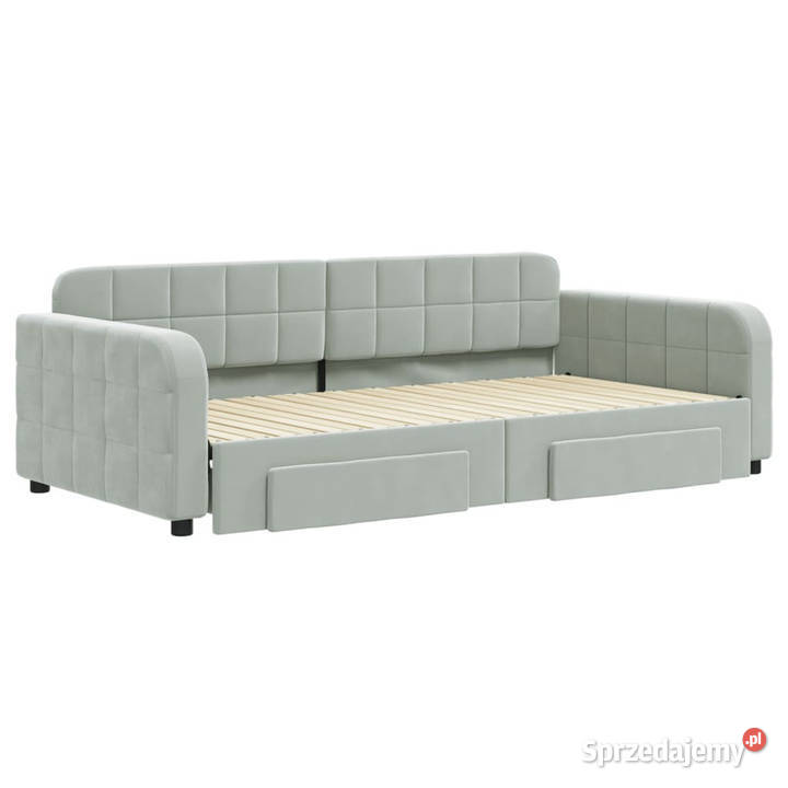 Sofa rozsuwana z szufladami jasnoszara aksamit Warszawa