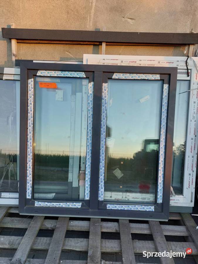 Nowe okno grafit antracyt 144x143 3 szyby OUTLET Okna ścienne Biała