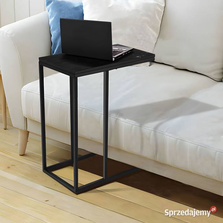 Stolik boczny pod laptopa kawowy w kształcie