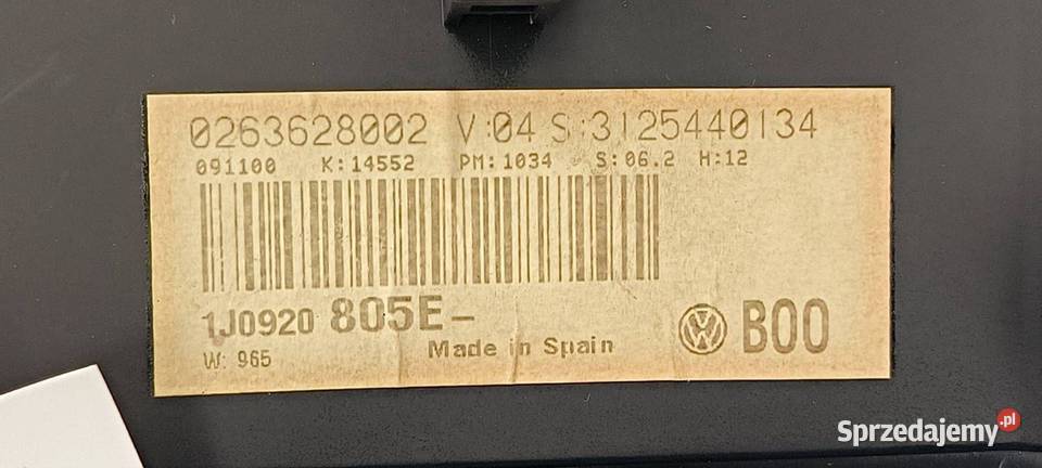 LICZNIK ZEGAR VOLKSWAGEN GOLF IV 1J0920805E Lipno