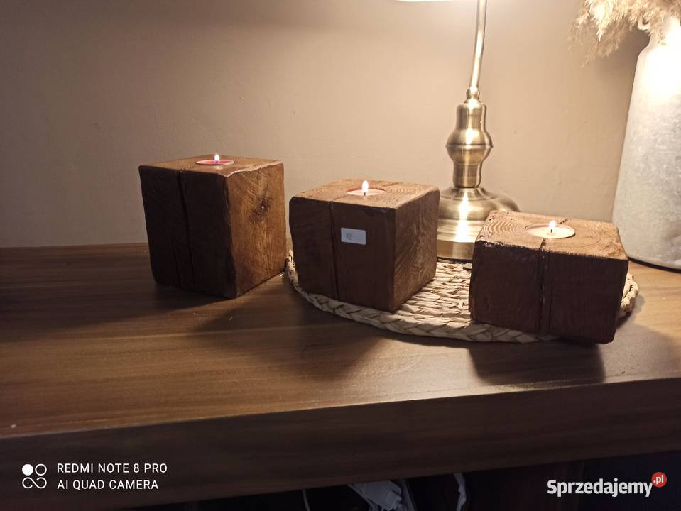 Świecznik loft stare drewno