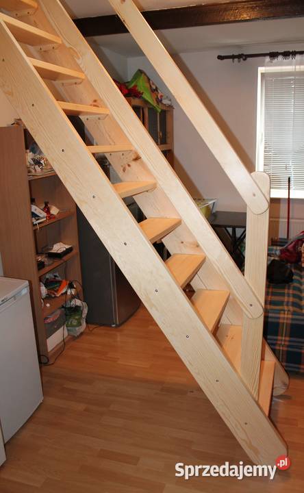 SCHODY DREWNIANE REGULOWANE SOSNOWE z BARIERKĄ jednobiegowe  Łuków