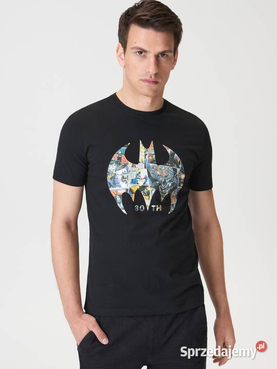 czarny tshirt męski z nadrukiem Sinsay Odzież codzienna Olkusz