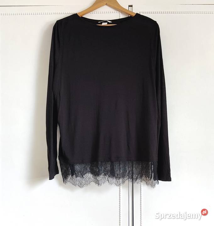 Czarna bluzka top HM L 40 wiskoza koronka czerń Moda i Styl Szczecin sprzedam
