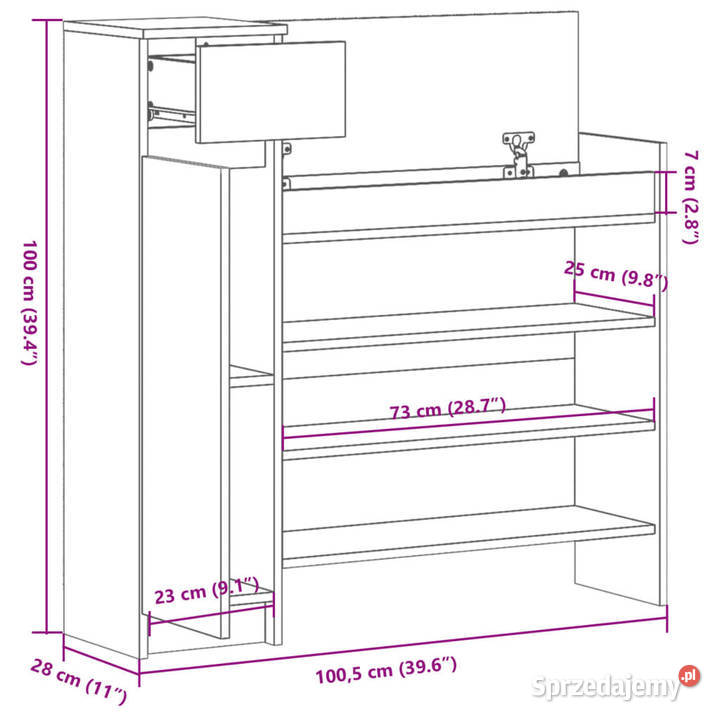 Szafka na buty biała 1005x28x100 materiał Warszawa