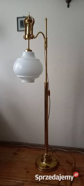 Mosiężna lampa podłogowa z kloszem ruchome ramię Antyki Skierniewice