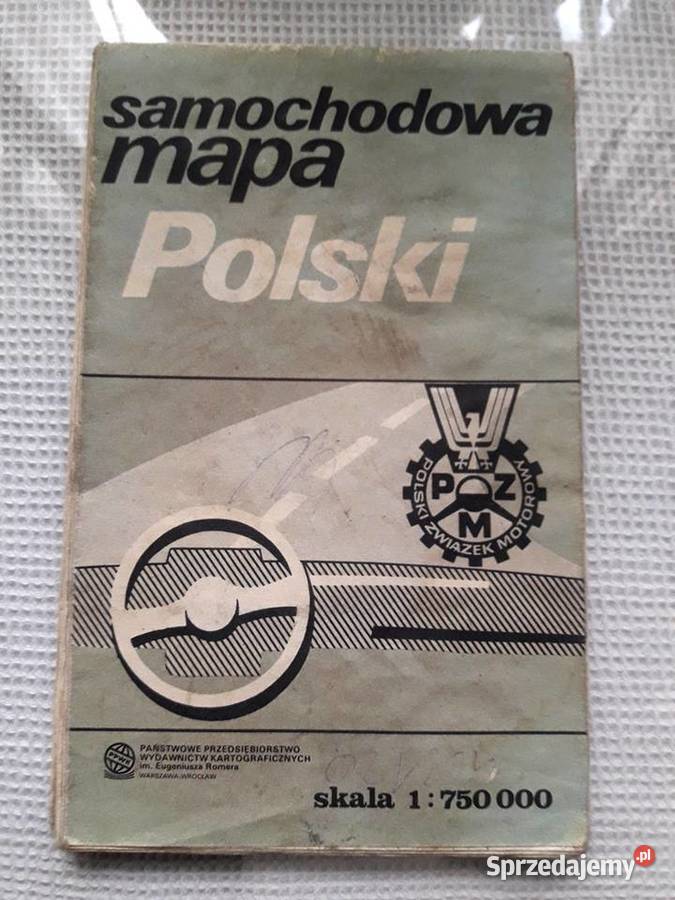 Mapa Polski samochodowa PZMot 1989 PRL 2 miękka Piotrków Trybunalski