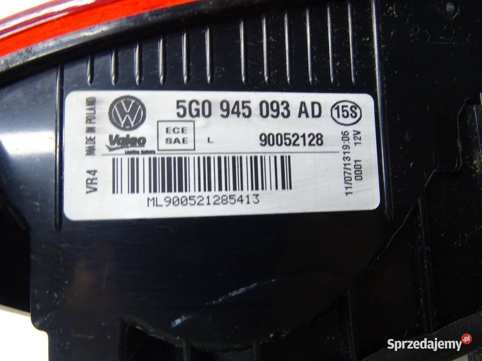 LAMPA LEWY TYŁ TYLNA W KLAPE 5G0945093AD VW GOLF