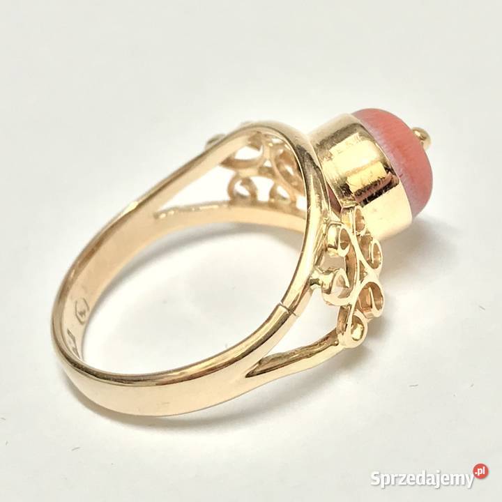 Złoty PIERŚCIONEK 14K ażurowy piękny KORAL r 15 Pierścionki Warszawa