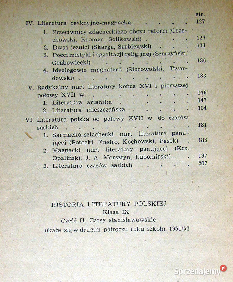 Historia literatury polskiej klasa IX część I małopolskie sprzedam