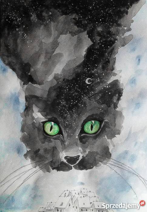 NOC JEST KOTEM akwarela artystki Adriany Laube Katowice