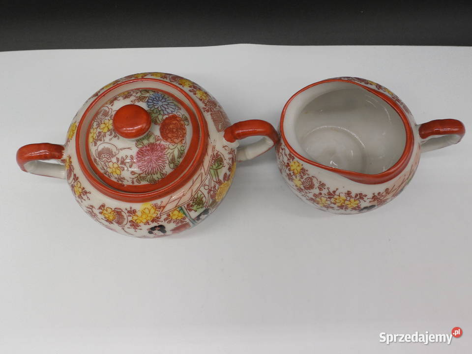 Stary Japoński Komplet Porcelanowy Cukiernica i Raszków