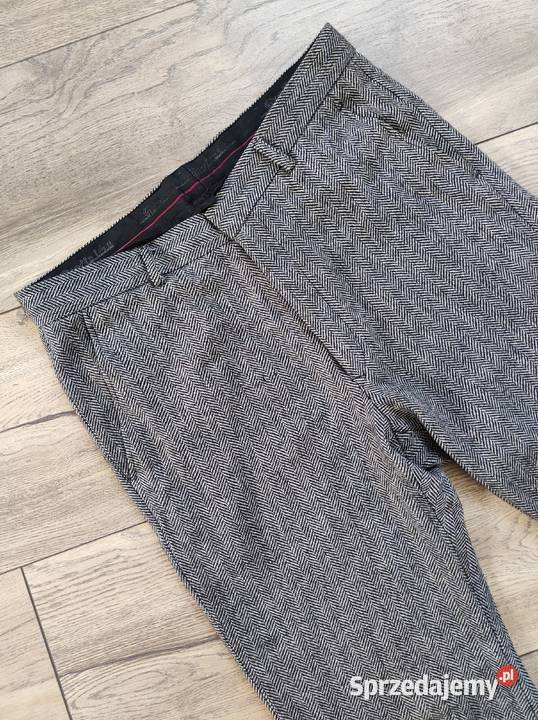 Wełniane spodnie rybaczki Vintage Jodełka 42 czarny Jasło